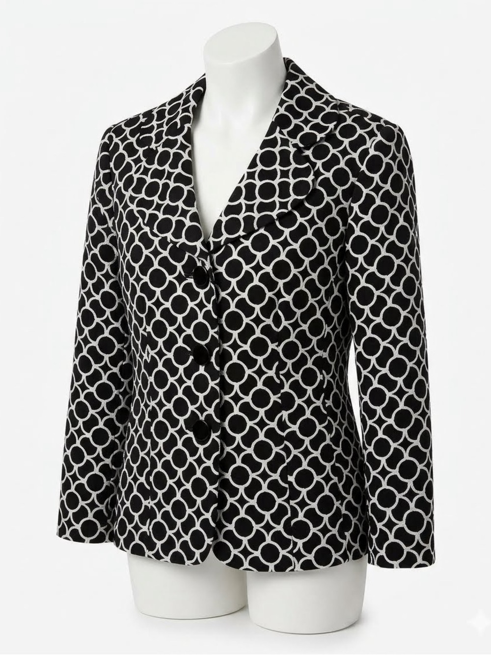 Kasper Black and White Circular Pattern Blazer, Size 12